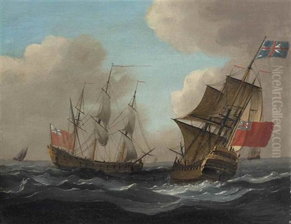 Two Men-o'war In Close Quarters, In A Stiffening Breeze - view 1