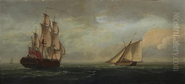 The British Frigate, H.m.s. Flora With A Schooner Crossing - view 1
