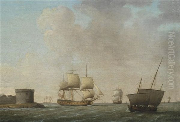 A Frigate Passing A Crowded Revenue Lugger, In Congested Waters Off Portsmouth Harbour - view 1