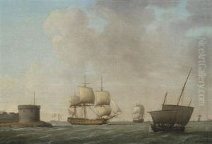 A Frigate Passing A Crowded Revenue Lugger, In Congested Waters Off Portsmouth Harbour by Francis Swaine