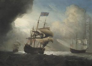 Warships Shortening Sail In A Breeze