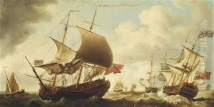 A British Warship In Three Positions In The Channel by Francis Swaine