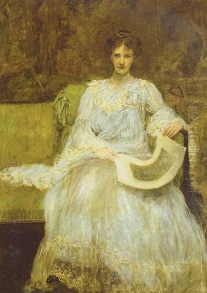 Portrait Of A Lady Seated Wearing A Blue Dress - view 1