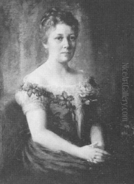 Portrait Of A Lady Holding A Pink Rose - view 1