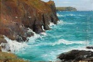 View From The Rocky Coast Of Kynance Cove, England by John Macallan Swan