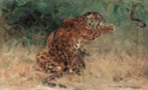 Leopard Baiting A Snake by John Macallan Swan