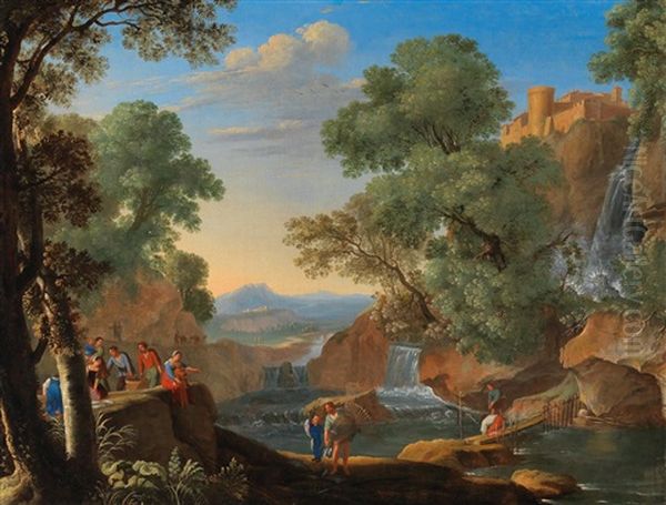 A Rocky Landscape With Figures Fishing By A Stream - view 1