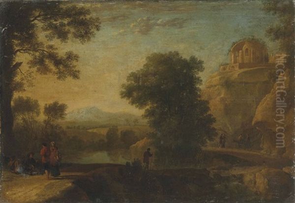 A Wooded Landscape With Figures On A Track, The Temple Of Minerva Medica Beyond - view 1