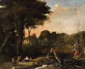 Landscape With Women And Satyrs by Herman Van Swanevelt