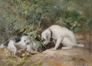 Terriers At Rabbit Hole by Cuthbert Edmund Swann