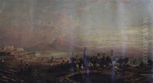 View Across The Bay Of Naples With Vesuvius In The Distance by Harold Swanwick