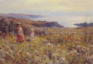 Children Gathering Flowers Near The Coast
