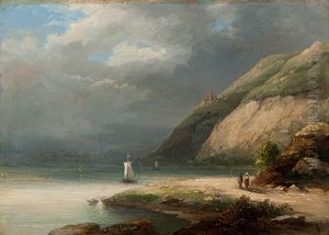 A Walk Along The Bank Of A Mountain Lake by Cristianus Hendricus de Swart