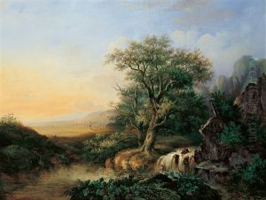 Landschaft Mit Wasserfall by Cristianus Hendricus de Swart
