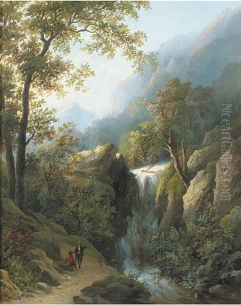 Travellers By A Waterfall - view 1