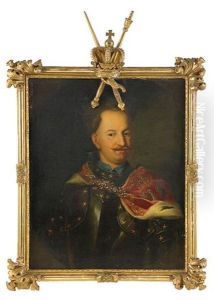 Portratt Av Kung Stanislas Leszczynski Ikladd Harnesk Och Hermelinbramad Mantel, Midjebild