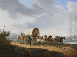Flusslandschaft Mit Vierspannigem Planwagen Flusslandschaft Mit Vierspannigem Planwagen
