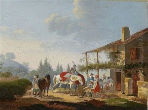 Resting Lansquenets In Front Of The Inn by Jacques Francois Joseph Swebach-Desfontaines
