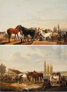 Gegenstucke: "marche Aux Cheveaux" Und "pferde Auf Der Weide by Jacques Francois Joseph Swebach-Desfontaines