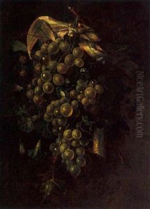 A Still Life Of Grapes, Flowers And Berries, All Tied With A Ribbon by Hendricus Sweegman