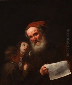 Old Man With Sheet Music And Two Young Men Making Music by Michael Sweerts