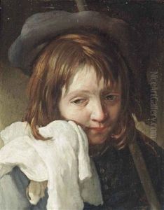 Portrait Of A Young Man, Bust-length, Holding A White Cloth To His Face, Wearing A Hat