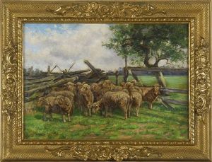 Sheep By A Country Fence by William Ottis Swett Jr.