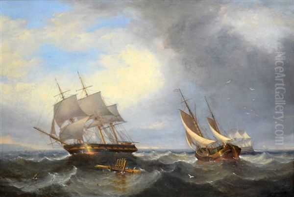 Men Of War And Other Shipping In A Heavy Swell - view 1