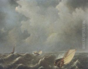 Fischerboote In Sturmischer See by Henri Etienne van Swinden
