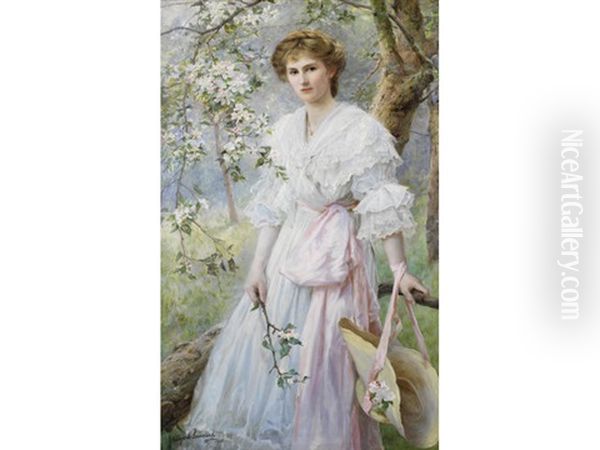 Portrait Of A Girl, Full Length, Amongst Blossom - view 1