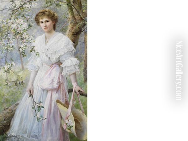 Portrait Of A Girl, Full Length, Amongst Blossom - view 1