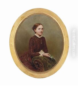 Portrait Of A Young Woman, Three-quarter Length, Seated, With Lilies Of The Valley by George Hillyard Swinstead