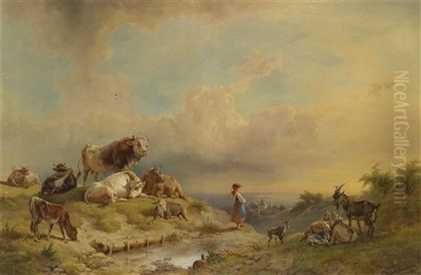 Ruhende Herde Mit Kleiner Hirtin - view 1