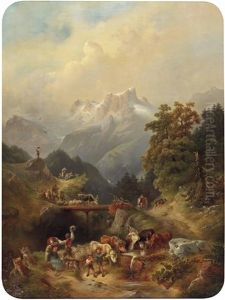 Festlicher Almabtrieb Im Hochgebirge by Rudolph Swoboda the Elder