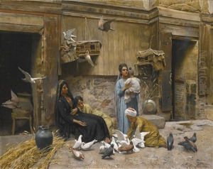 A Cairene Courtyard by Rudolph Swoboda the Younger