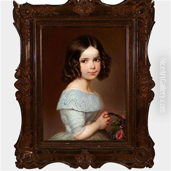Young Girl With A Basket Of Flowers - view 1