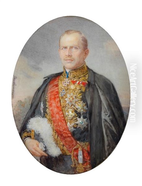 Bildnis Eines Ehepaars: Ludwig Freiherr Von Callenberg In Galauniform Und Orden Und Seine Frau Angelina Mit Diadem Und Perlkette (pair) - view 1