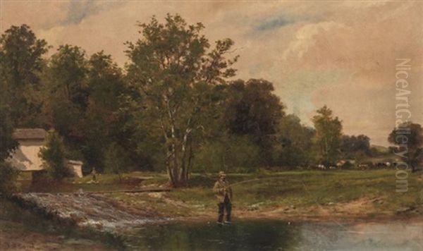 Anglers Beside A Stream - view 1