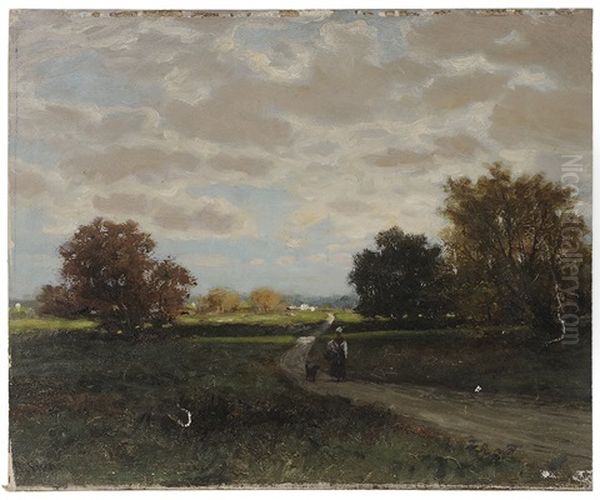 Landscape With A Woman And Dog On A Road - view 1