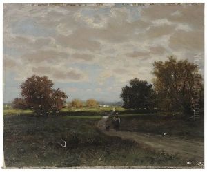 Landscape With A Woman And Dog On A Road by James Brade Sword