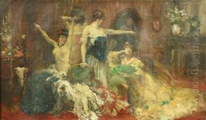 Spaanse Schonen Met Waaier In Een Salon