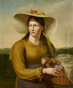Junge Frau Mit Blumenkorb