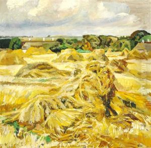Harvest Scene, Sheaves Of Oats Near Pilegarden by Fritz Syberg