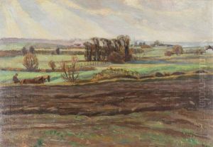 Landscape With A Farmer Ploughing His Field by Fritz Syberg