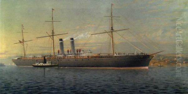 Steamboat Passing Through The Narrows, Ft. Lafayette In The Distance - view 1