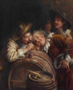 Drei Manner Bei Der Weinprobe by Joseph Noel Sylvestre
