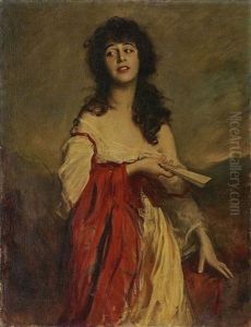 Young Woman With Fan by Boleslaw Von Szankowski