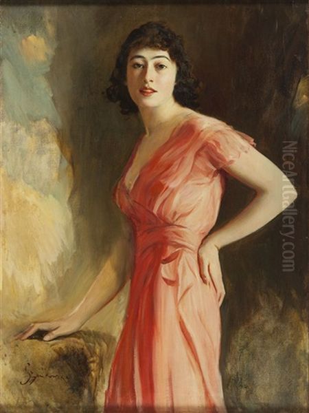 Portrait Of Lady In Red Dress - view 1