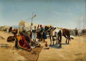 Market In Balta (after Jozef Brandt) by Boleslaw Von Szankowski