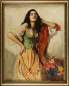 Gypsy Woman With Flowers by Boleslaw Von Szankowski